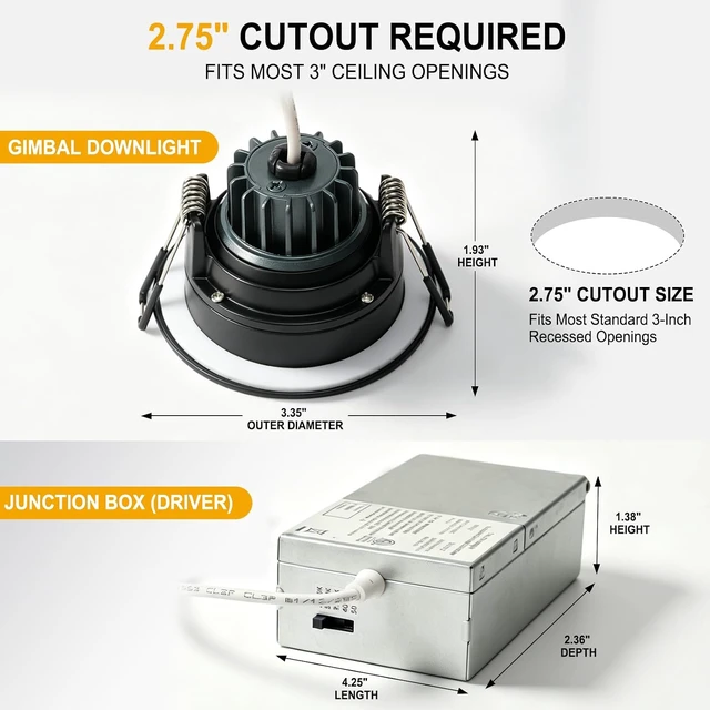 Alt view image 6 of 7 - 3 Inch LED Recessed Light,Adjustable Canless Downlight,Black 12P