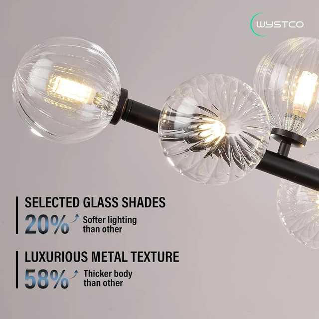 Alt view image 4 of 7 - 50 Inch Large Glass Globe Sputnik Chandelier, 12-Light Mid Century Modern Dining Light Fixture Over Table, Black Linear Chandeliers for Dining Room Kitchen Island Living Room (Clear Bubble)