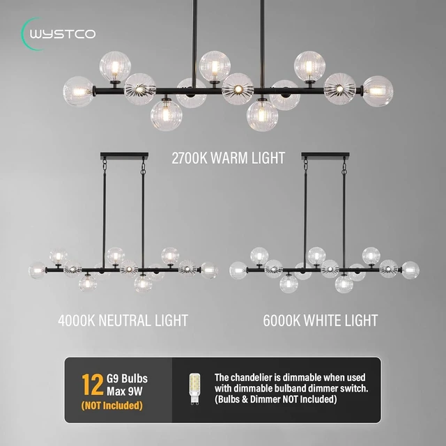 Alt view image 6 of 7 - 50 Inch Large Glass Globe Sputnik Chandelier, 12-Light Mid Century Modern Dining Light Fixture Over Table, Black Linear Chandeliers for Dining Room Kitchen Island Living Room (Clear Bubble)