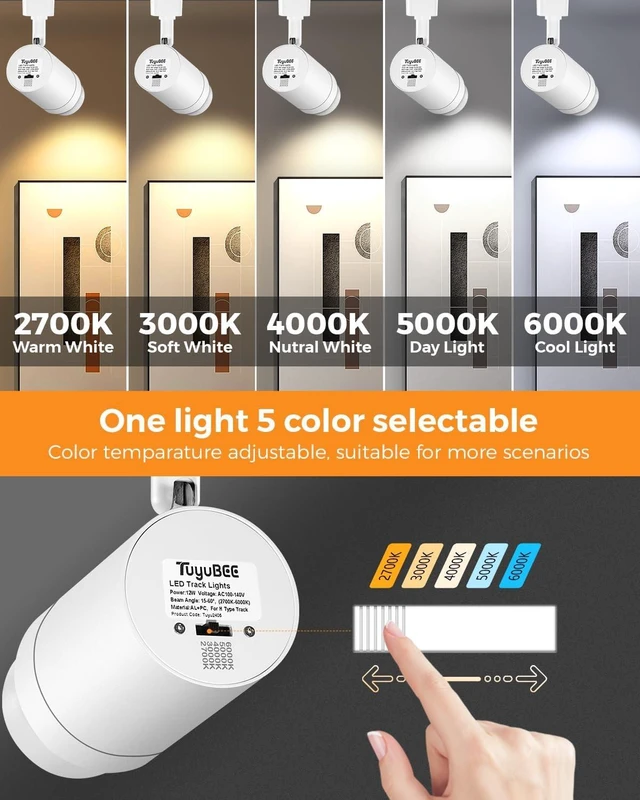 Alt view image 3 of 7 - 5-Color Zoomable H Track Lighting Heads Dimmable 12W 12 Pack White