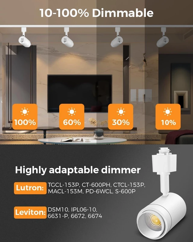 Alt view image 4 of 7 - 5-Color Zoomable H Track Lighting Heads Dimmable 12W 12 Pack White