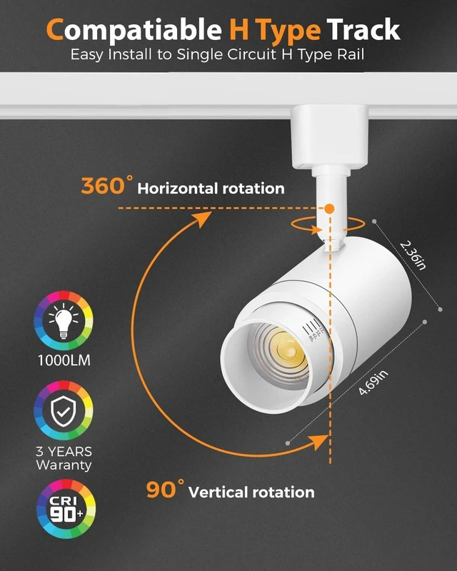 Alt view image 5 of 7 - 5-Color Zoomable H Track Lighting Heads Dimmable 12W 12 Pack White