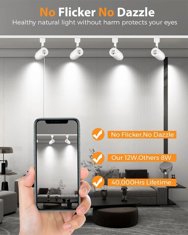 Alt view image 6 of 7 - 5-Color Zoomable H Track Lighting Heads Dimmable 12W 12 Pack White