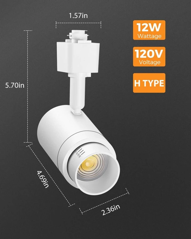Alt view image 7 of 7 - 5-Color Zoomable H Track Lighting Heads Dimmable 12W 12 Pack White