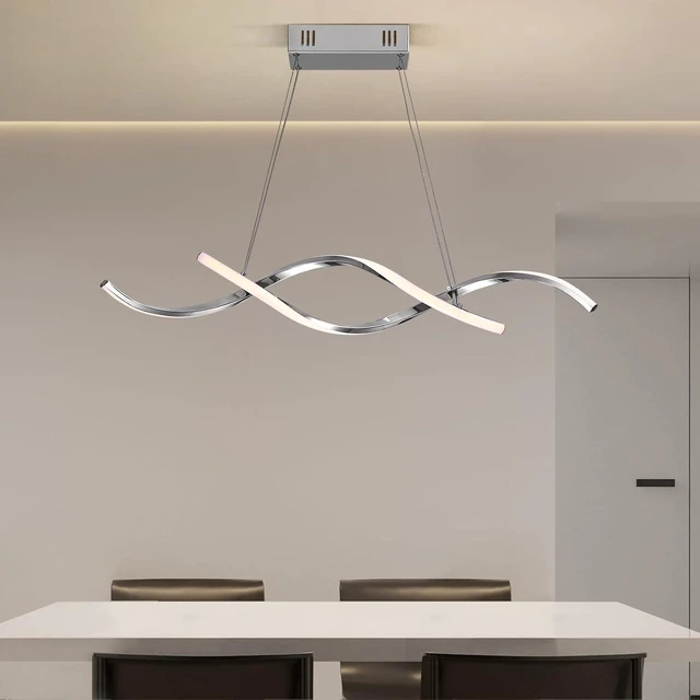 Main image of NOXARTE Modern LED Chandelier Dimmable Hanging Ceiling Light, Silver Pendant Light Fixture with Remote Control for Dining Room Kitchen Island Office Over Table 35.4 Inch