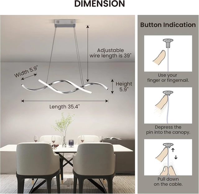 Alt view image 3 of 7 - NOXARTE Modern LED Chandelier Dimmable Hanging Ceiling Light, Silver Pendant Light Fixture with Remote Control for Dining Room Kitchen Island Office Over Table 35.4 Inch