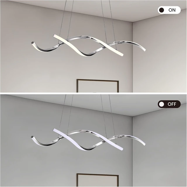 Alt view image 5 of 7 - NOXARTE Modern LED Chandelier Dimmable Hanging Ceiling Light, Silver Pendant Light Fixture with Remote Control for Dining Room Kitchen Island Office Over Table 35.4 Inch