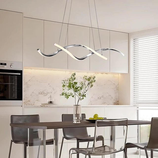 Alt view image 6 of 7 - NOXARTE Modern LED Chandelier Dimmable Hanging Ceiling Light, Silver Pendant Light Fixture with Remote Control for Dining Room Kitchen Island Office Over Table 35.4 Inch