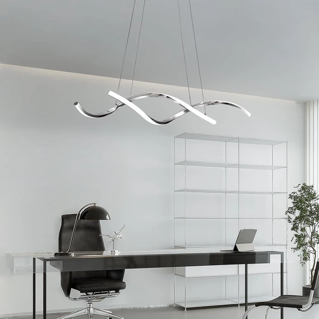 Alt view image 7 of 7 - NOXARTE Modern LED Chandelier Dimmable Hanging Ceiling Light, Silver Pendant Light Fixture with Remote Control for Dining Room Kitchen Island Office Over Table 35.4 Inch