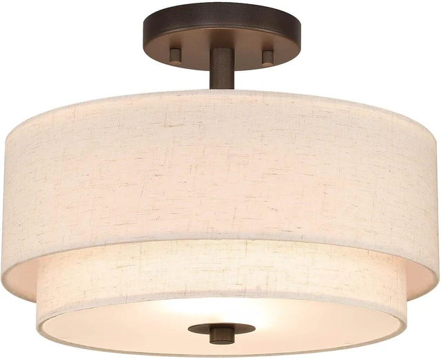 Main image of XiNBEi Lighting 13" Drum Semi Flush Mount Ceiling Light for Bedroom, Bronze