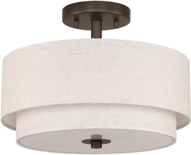 Alt view image 2 of 7 - XiNBEi Lighting 13" Drum Semi Flush Mount Ceiling Light for Bedroom, Bronze