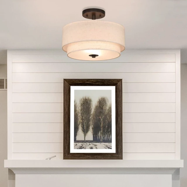 Alt view image 3 of 7 - XiNBEi Lighting 13" Drum Semi Flush Mount Ceiling Light for Bedroom, Bronze