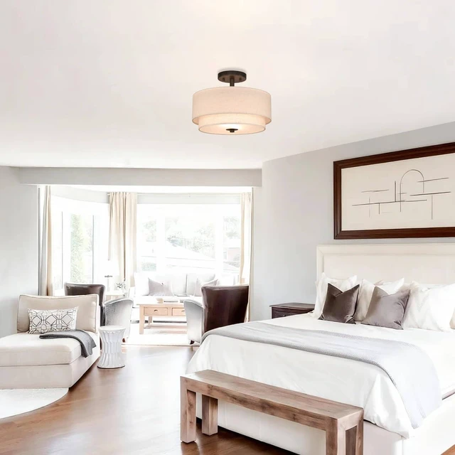 Alt view image 4 of 7 - XiNBEi Lighting 13" Drum Semi Flush Mount Ceiling Light for Bedroom, Bronze