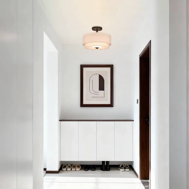 Alt view image 5 of 7 - XiNBEi Lighting 13" Drum Semi Flush Mount Ceiling Light for Bedroom, Bronze