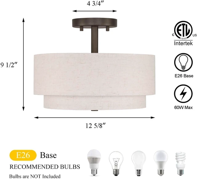 Alt view image 6 of 7 - XiNBEi Lighting 13" Drum Semi Flush Mount Ceiling Light for Bedroom, Bronze