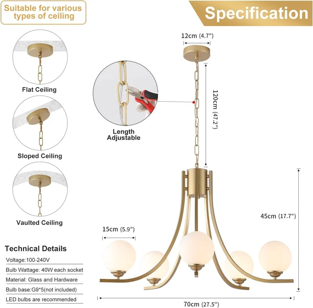 Alt view image 2 of 7 - Modern Farmhouse Chandeliers for Dining Room,Modern Sputnik Dining Room Light Fixtures,Adjustable Chandelier for Living Room Bedroom Kitchen Island