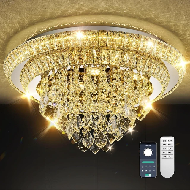 Main image of 24" Flush Mount Crystal Chandelier with Remote & App,Modern Ceiling Light