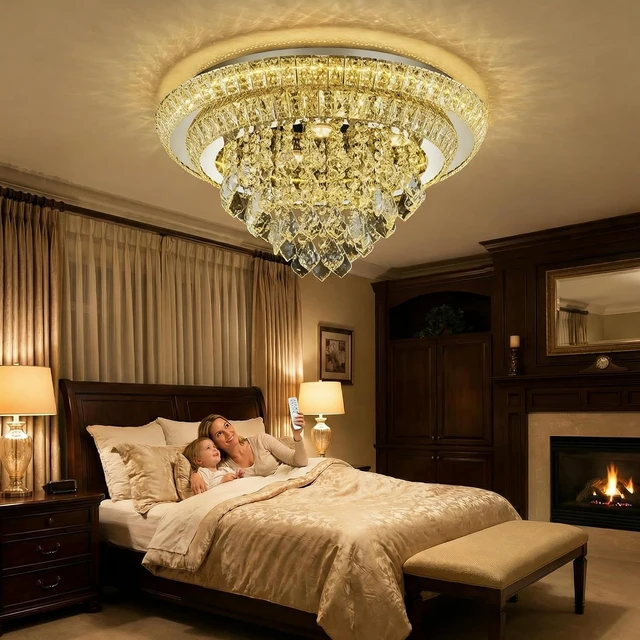 Alt view image 4 of 7 - 24" Flush Mount Crystal Chandelier with Remote & App,Modern Ceiling Light