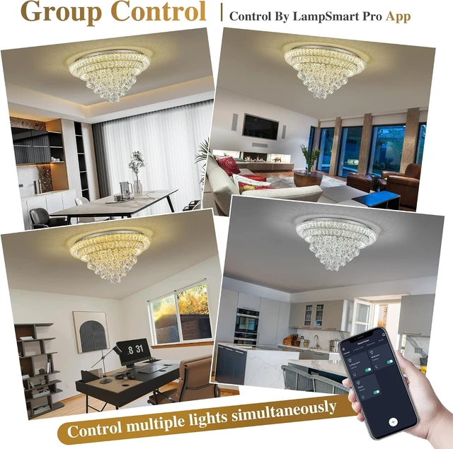 Alt view image 5 of 7 - 24" Flush Mount Crystal Chandelier with Remote & App,Modern Ceiling Light