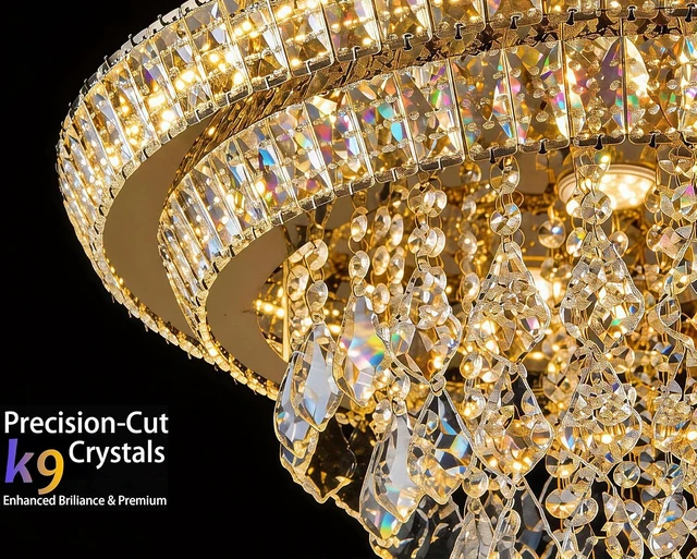 Alt view image 2 of 7 - 24" Flush Mount Crystal Chandelier with Remote & App,Modern Ceiling Light