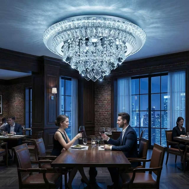 Alt view image 7 of 7 - 24" Flush Mount Crystal Chandelier with Remote & App,Modern Ceiling Light