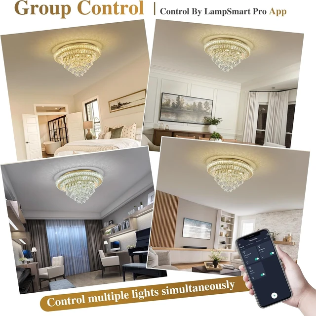 Alt view image 5 of 7 - Crystal Ceiling Light Smart Flush Mount Chandelier for Dining Room