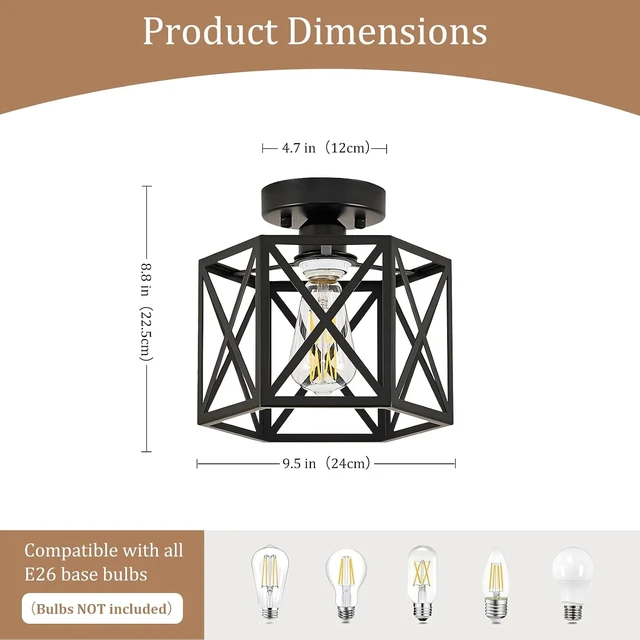 Alt view image 2 of 7 - Modern Farmhouse Black Semi Flush Mount Ceiling Light 9.5 Inch