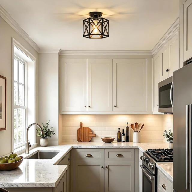 Alt view image 4 of 7 - Modern Farmhouse Black Semi Flush Mount Ceiling Light 9.5 Inch