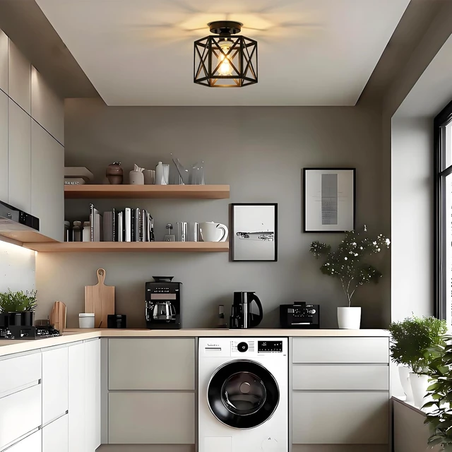 Alt view image 5 of 7 - Modern Farmhouse Black Semi Flush Mount Ceiling Light 9.5 Inch
