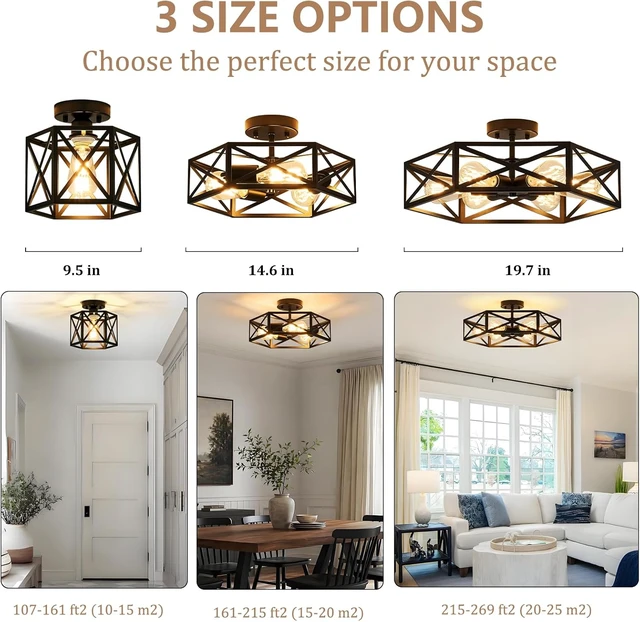 Alt view image 6 of 7 - Modern Farmhouse Black Semi Flush Mount Ceiling Light 9.5 Inch