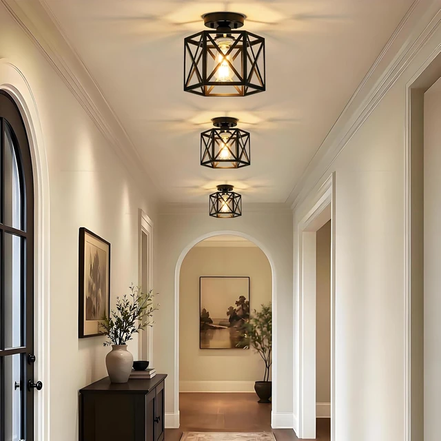 Alt view image 3 of 7 - Modern Farmhouse Black Semi Flush Mount Ceiling Light 9.5 Inch