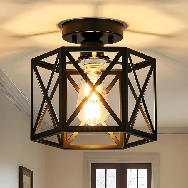 Main image of Modern Farmhouse Black Semi Flush Mount Ceiling Light 9.5 Inch