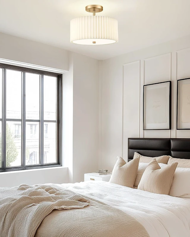 Alt view image 4 of 7 - 12.5" Gold Semi Flush Mount Ceiling Lights, Pleated Fabric Shade