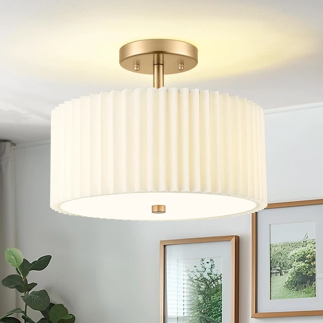 Alt view image 7 of 7 - 12.5" Gold Semi Flush Mount Ceiling Lights, Pleated Fabric Shade