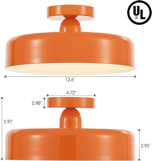 Alt view image 2 of 7 - VILUXY Vintage Semi-Flush Mount Ceiling Light Fixture Orange Brush Paint Finish Round Ceiling Lamps for Bedroom, Dining Room, Corridor, Living Room