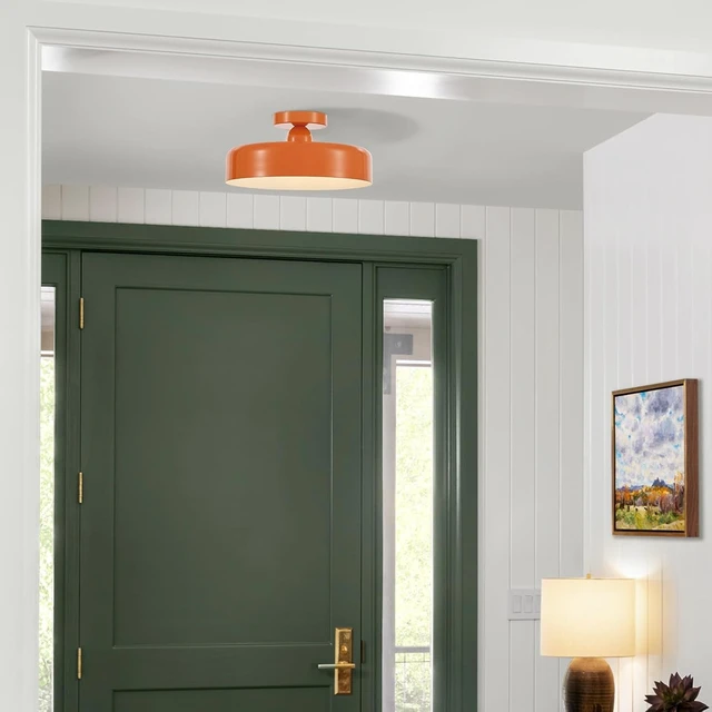 Alt view image 4 of 7 - VILUXY Vintage Semi-Flush Mount Ceiling Light Fixture Orange Brush Paint Finish Round Ceiling Lamps for Bedroom, Dining Room, Corridor, Living Room
