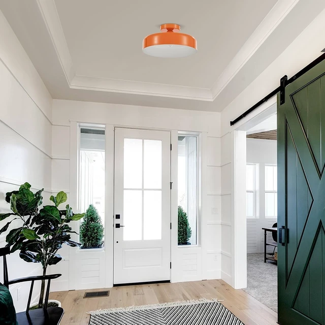 Alt view image 6 of 7 - VILUXY Vintage Semi-Flush Mount Ceiling Light Fixture Orange Brush Paint Finish Round Ceiling Lamps for Bedroom, Dining Room, Corridor, Living Room