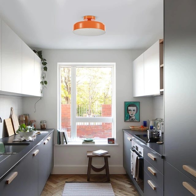 Alt view image 5 of 7 - VILUXY Vintage Semi-Flush Mount Ceiling Light Fixture Orange Brush Paint Finish Round Ceiling Lamps for Bedroom, Dining Room, Corridor, Living Room
