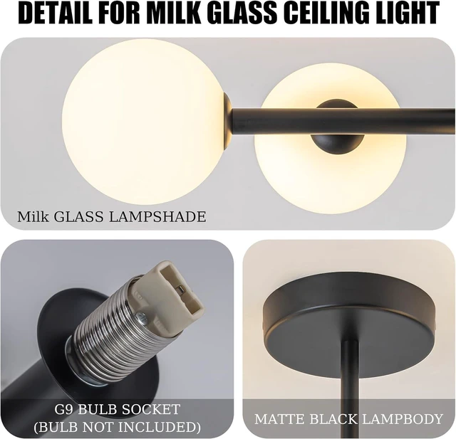 Alt view image 4 of 7 - EDISLIVE 5-Light Semi Flush Mount Glass Ceiling Light Frosted Globe, 26.4 in Modern Sputnik Light Fixture Chandeliers with Milk Glass Shade Black Finished