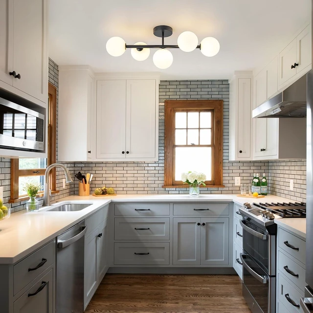 Alt view image 6 of 7 - EDISLIVE 5-Light Semi Flush Mount Glass Ceiling Light Frosted Globe, 26.4 in Modern Sputnik Light Fixture Chandeliers with Milk Glass Shade Black Finished