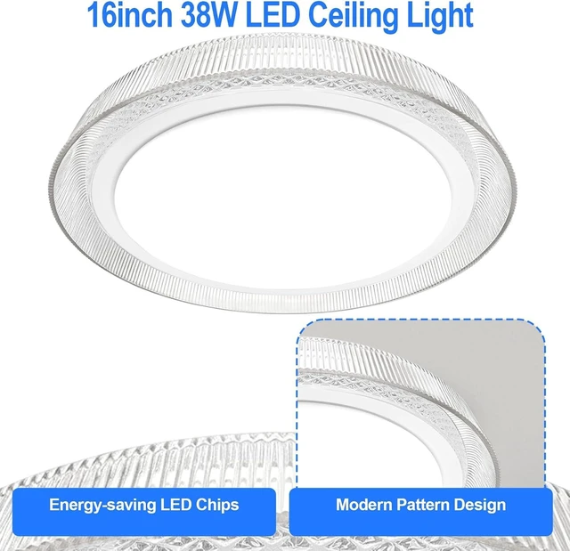 Alt view image 3 of 7 - 16-Inch LED Flush Mount Ceiling Light, Textured Acrylic, White