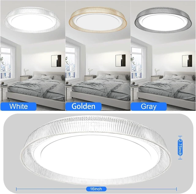 Alt view image 6 of 7 - 16-Inch LED Flush Mount Ceiling Light, Textured Acrylic, White