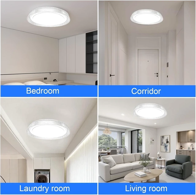 Alt view image 7 of 7 - 16-Inch LED Flush Mount Ceiling Light, Textured Acrylic, White