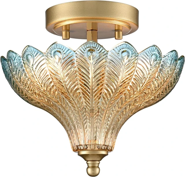 Main image of CLAXY Luxury Gold Semi Flush Mount Ceiling Light Blue & Amber Shade