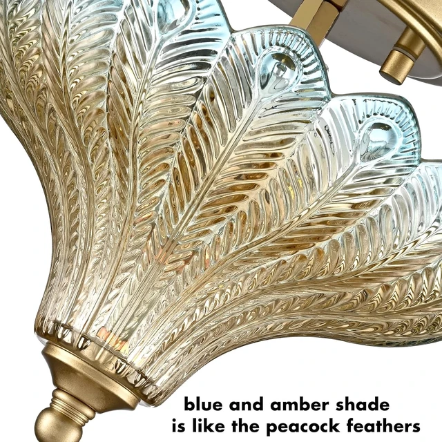 Alt view image 2 of 7 - CLAXY Luxury Gold Semi Flush Mount Ceiling Light Blue & Amber Shade