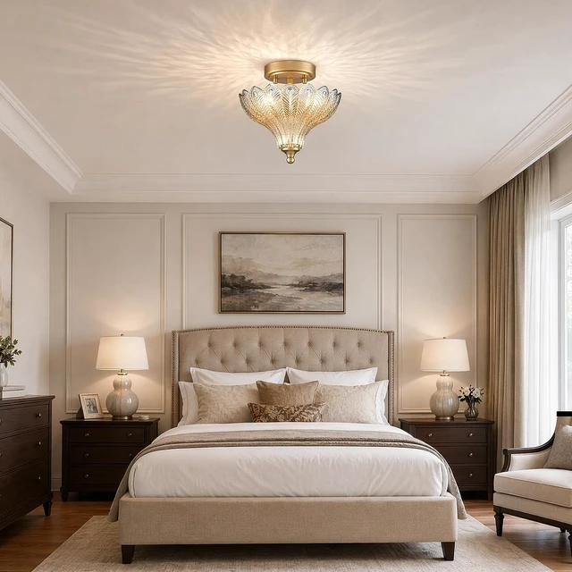 Alt view image 5 of 7 - CLAXY Luxury Gold Semi Flush Mount Ceiling Light Blue & Amber Shade