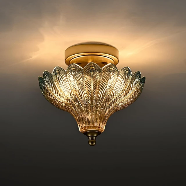 Alt view image 7 of 7 - CLAXY Luxury Gold Semi Flush Mount Ceiling Light Blue & Amber Shade
