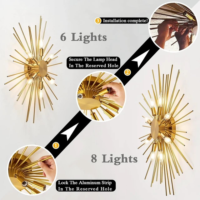 Alt view image 4 of 7 - 6 Lights Dimmable Flush Mount Ceiling Light,E12 Ceiling Light Fixture,27.6