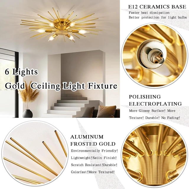 Alt view image 3 of 7 - 6 Lights Dimmable Flush Mount Ceiling Light,E12 Ceiling Light Fixture,27.6