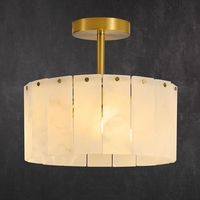 Main image of Modern Alabaster Ceiling Light, 11.8" Small Marble Light Fixture